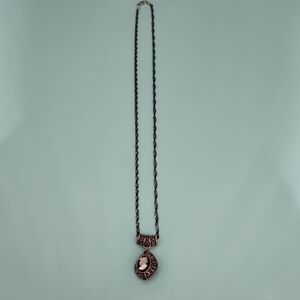 .925 Sterling Silver Reversible Cameo Marcasite Pendant Necklace Oxidized Chain